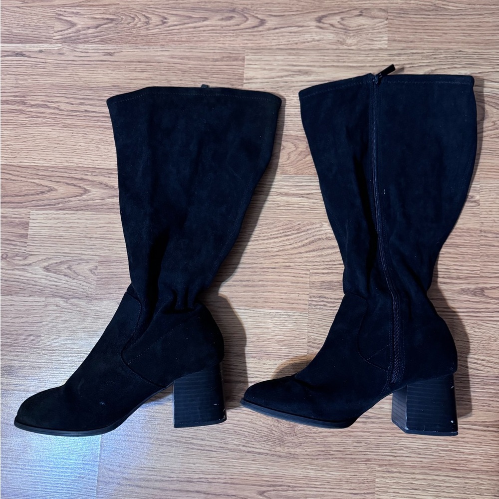 Black Suede Heeled Boots